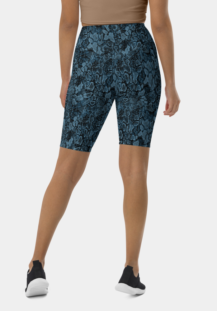 Blue Snakeskin Biker Shorts - SeeMyLeggings
