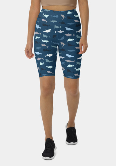 Sharks Printed Biker Shorts - SeeMyLeggings