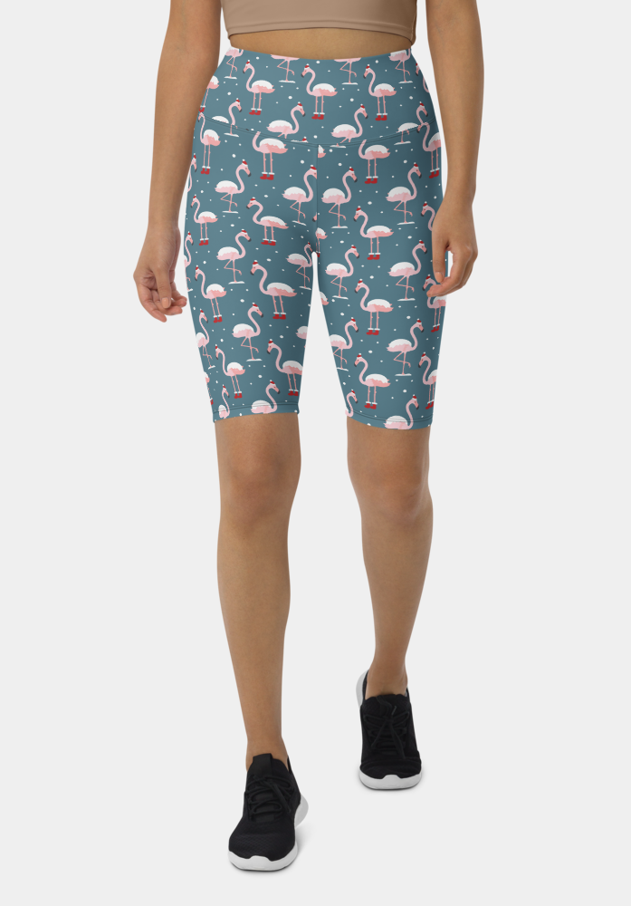 Christmas Flamingo Biker Shorts - SeeMyLeggings