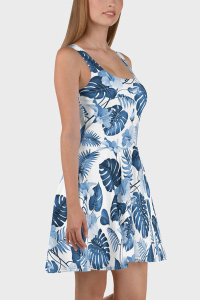 Blue Tropical Skater Dress - SeeMyLeggings