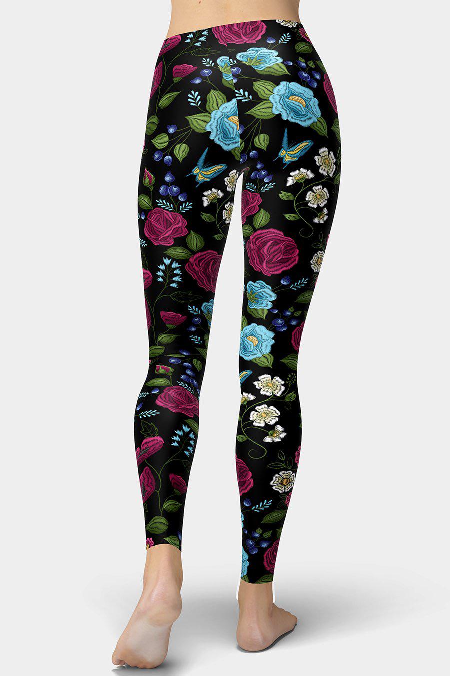 Embroidery Print Floral Leggings - SeeMyLeggings