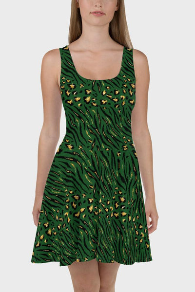 Green Leopard Skater Dress - SeeMyLeggings