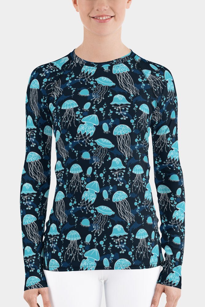 Hot pink jellyfish women's rash guard.