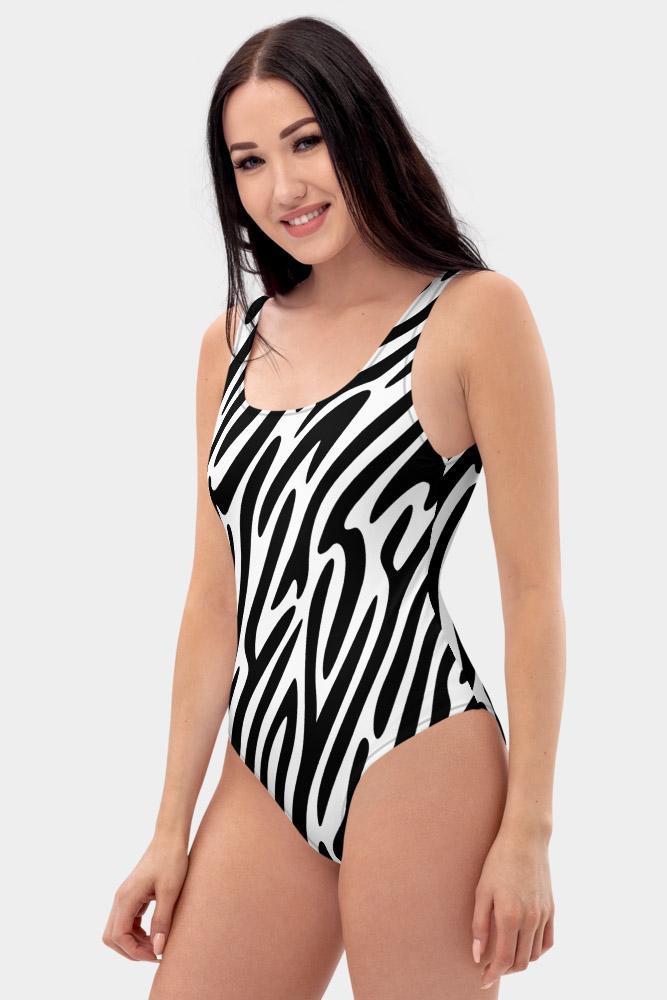 Zebra Stripes One-Piece Swimsuit - SeeMyLeggings