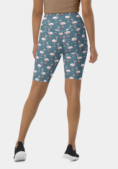 Christmas Flamingo Biker Shorts - SeeMyLeggings