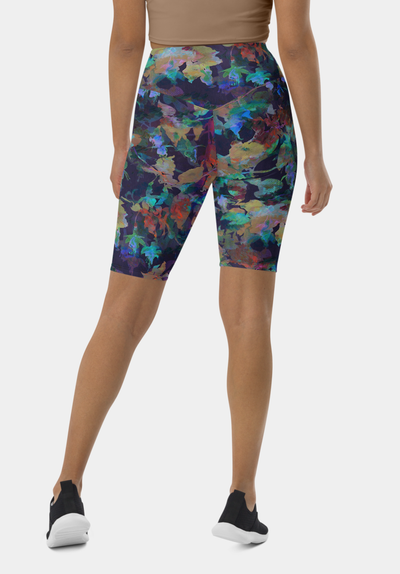 Blue Watercolor Floral Biker Shorts - SeeMyLeggings