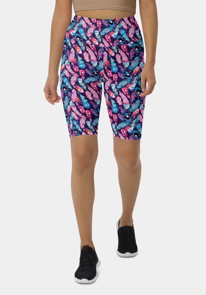 Colorful Feathers Biker Shorts - SeeMyLeggings