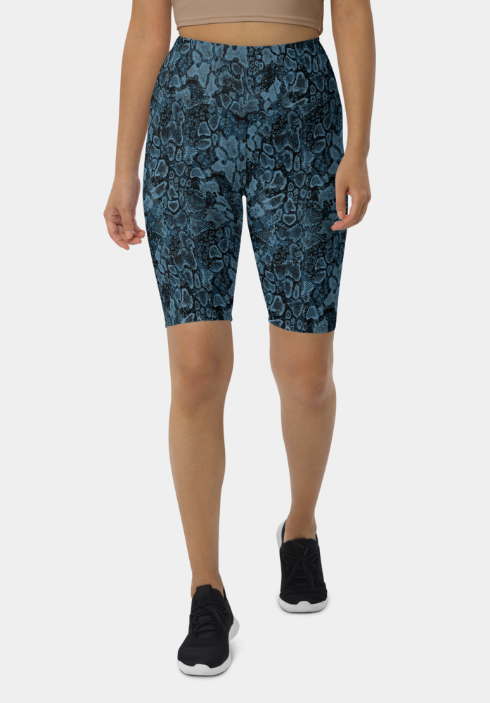 Blue Snakeskin Biker Shorts - SeeMyLeggings