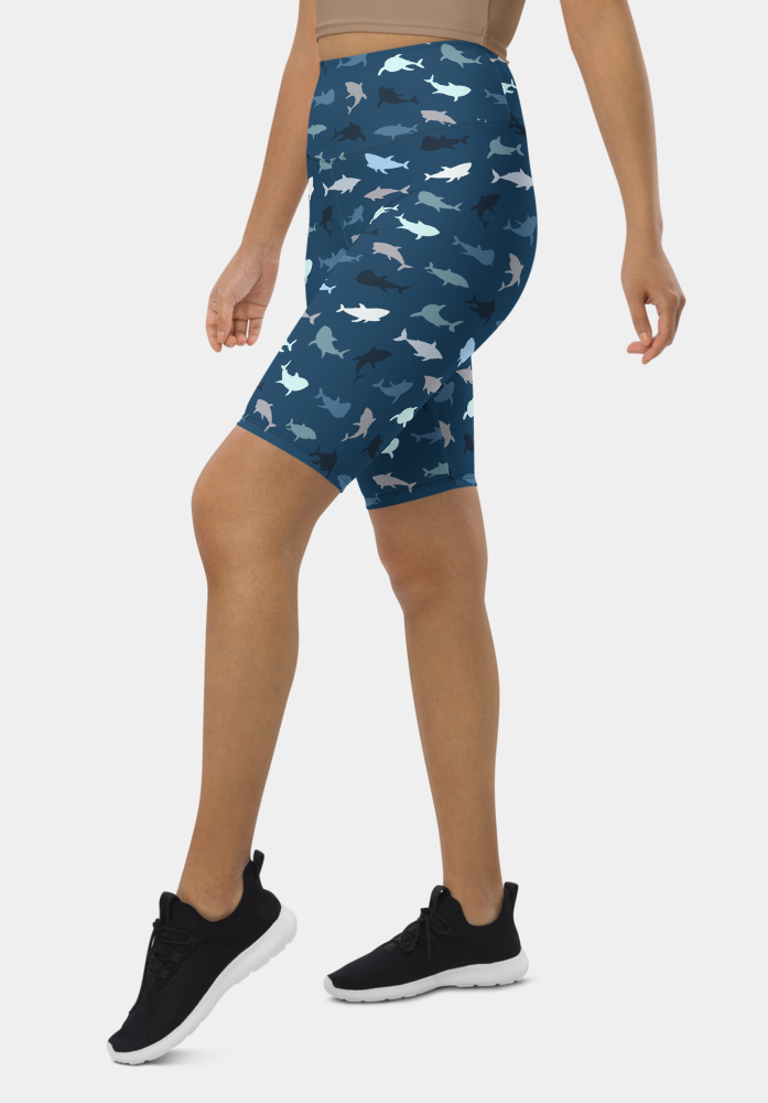 Sharks Printed Biker Shorts - SeeMyLeggings
