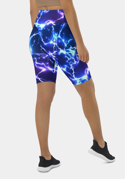 Blue Electric Lightning Biker Shorts - SeeMyLeggings