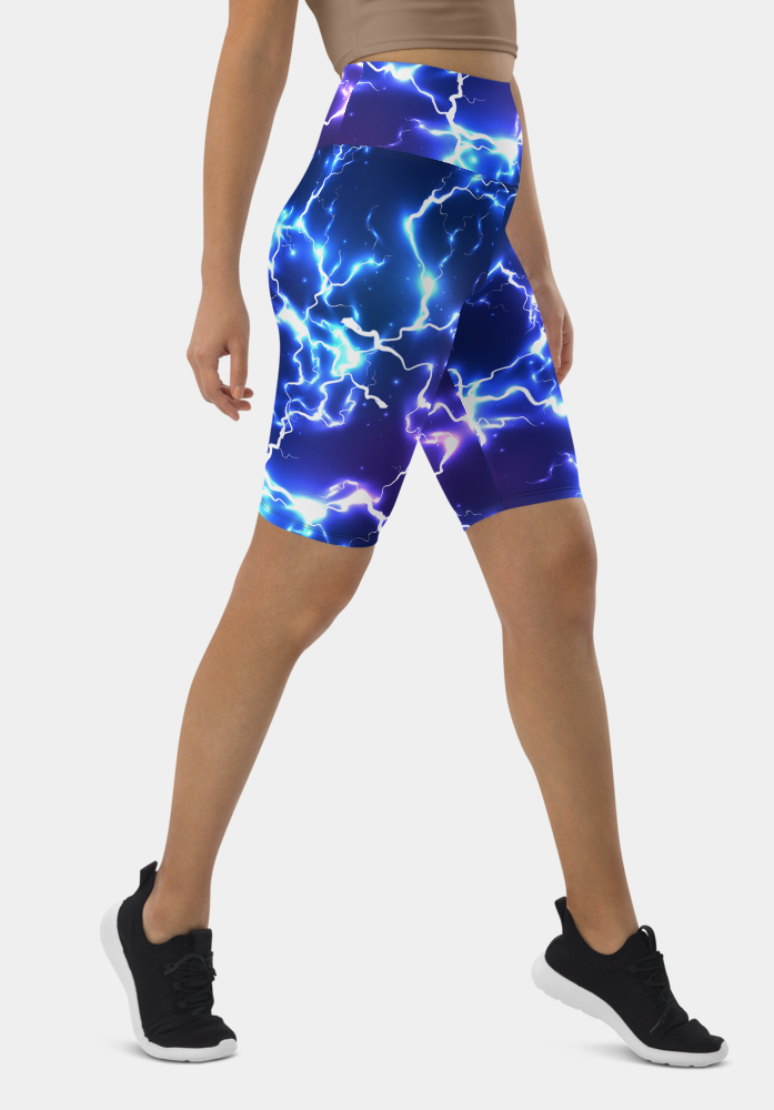 Blue Electric Lightning Biker Shorts - SeeMyLeggings
