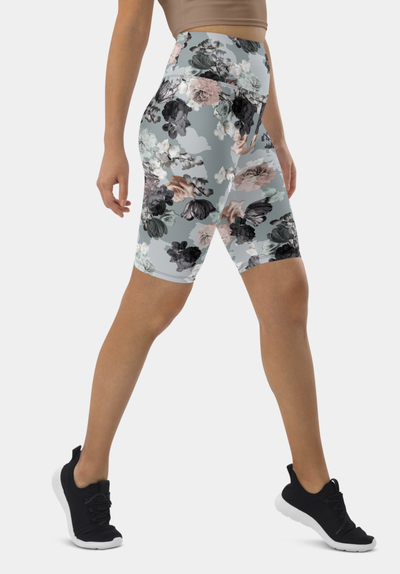 Gray Floral Biker Shorts - SeeMyLeggings