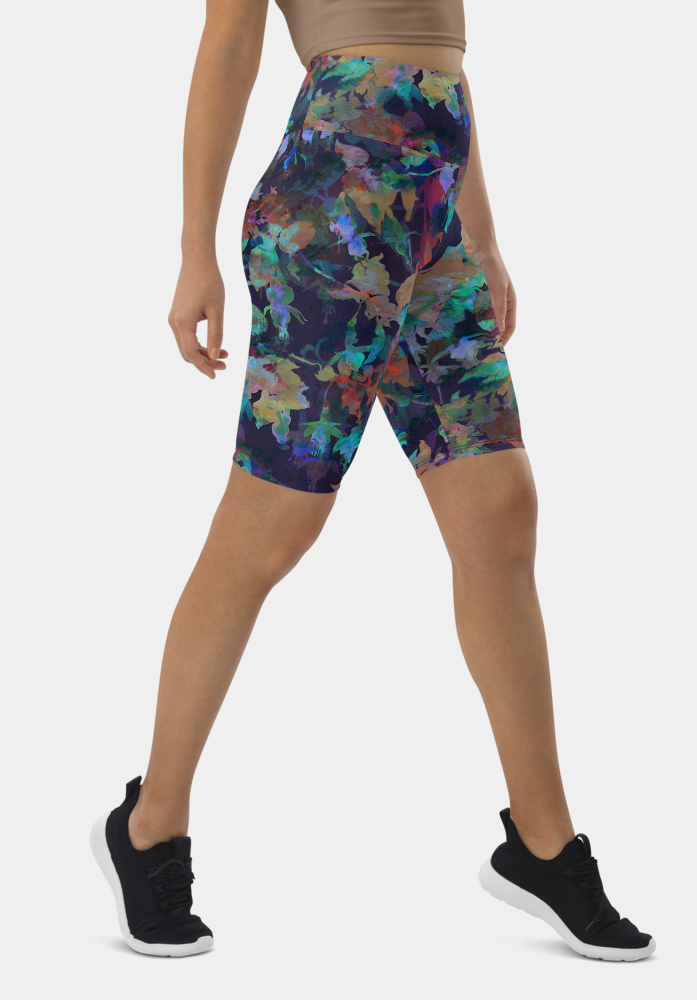 Blue Watercolor Floral Biker Shorts - SeeMyLeggings
