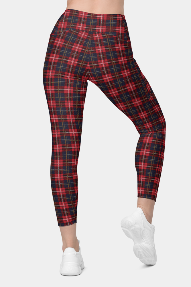 Red Plaid Leggings with pockets - SeeMyLeggings