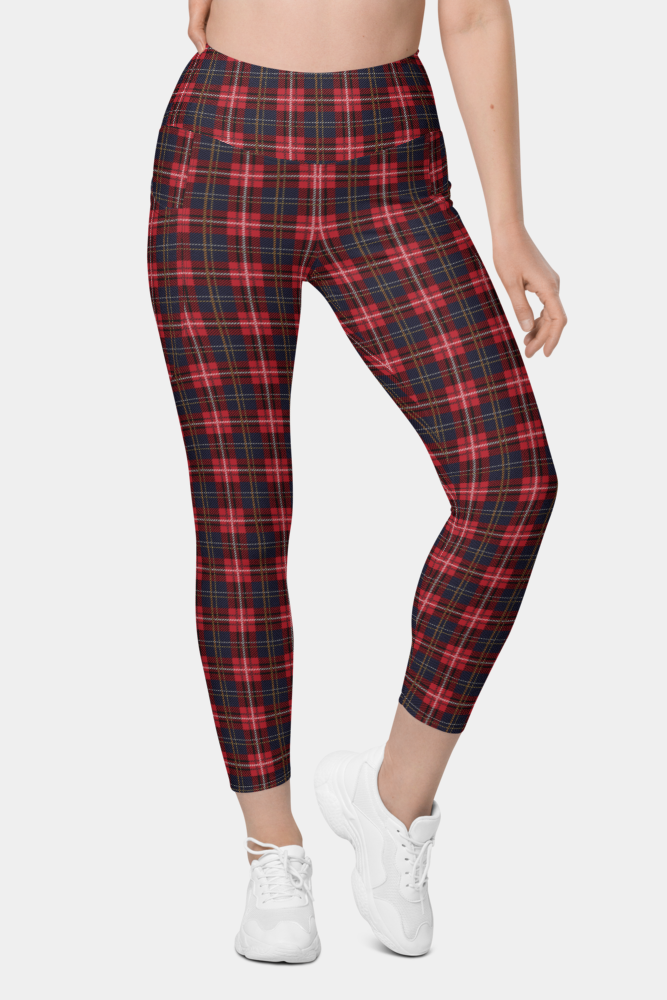 Red Plaid Leggings with pockets - SeeMyLeggings