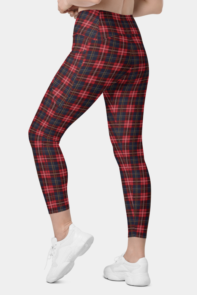 Red Plaid Leggings with pockets - SeeMyLeggings