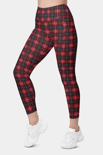 Red Plaid Leggings with pockets - SeeMyLeggings