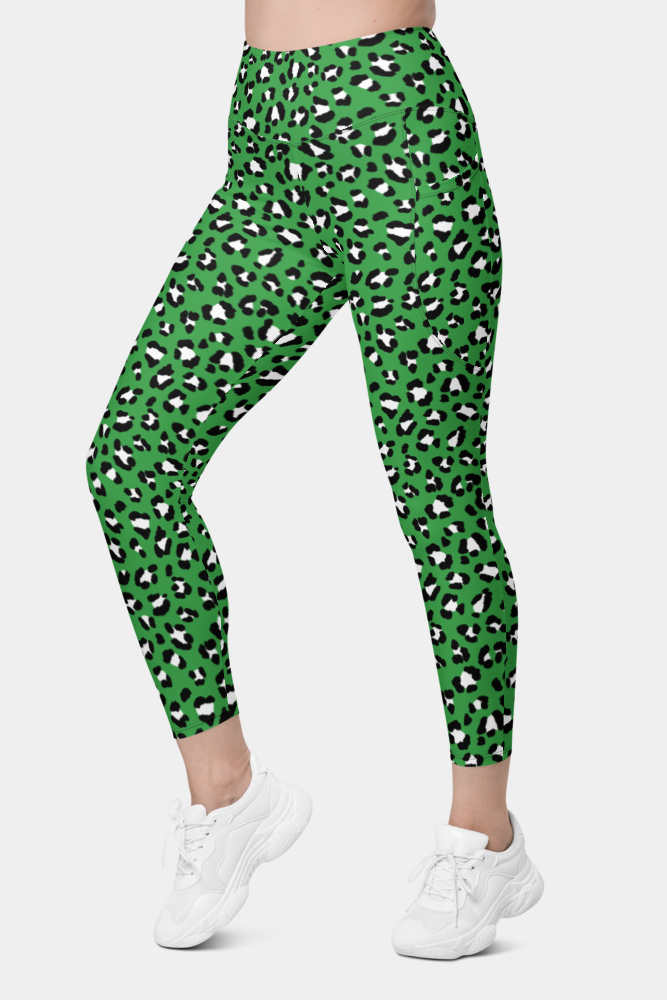 Emerald Green Leopard Leggings with pockets - SeeMyLeggings