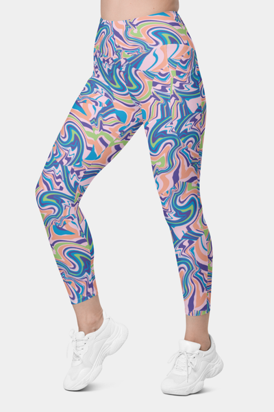 Pink Blue Marble Leggings with pockets - SeeMyLeggings