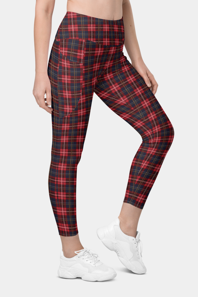 Red Plaid Leggings with pockets - SeeMyLeggings