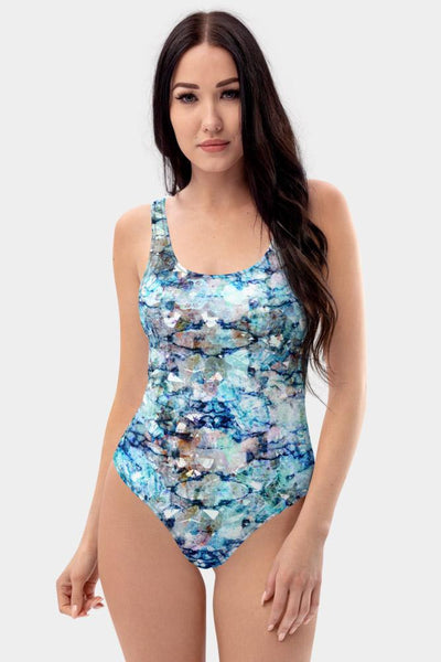 Blue Marble One-Piece Swimsuit - SeeMyLeggings