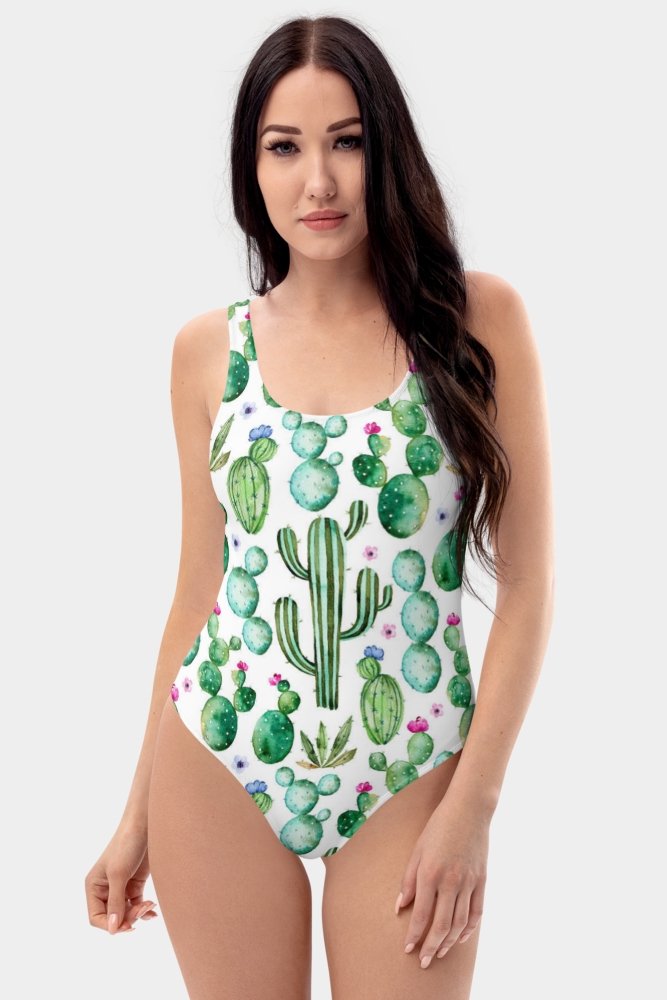 Cactus Print One-Piece Swimsuit - SeeMyLeggings