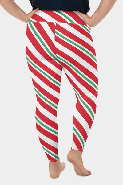 Candy Cane Christmas Plus Size Leggings - SeeMyLeggings