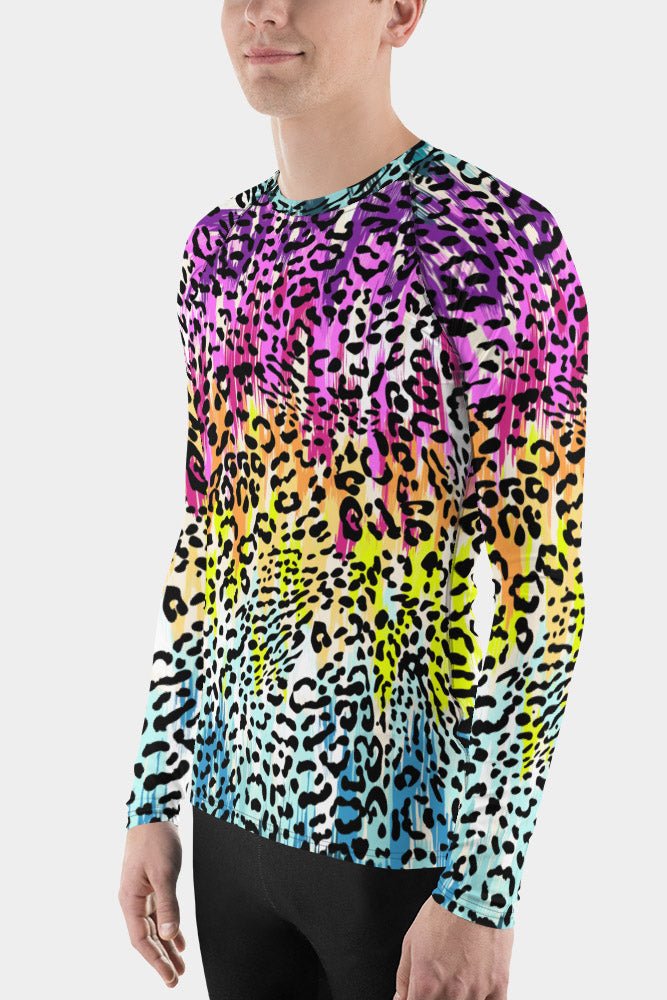 Colorful Leopard Men's Rash Guard - SeeMyLeggings