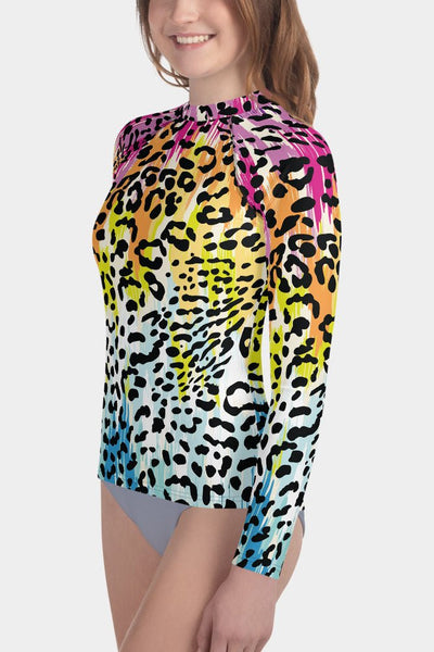 Colorful Leopard Youth Rash Guard - SeeMyLeggings