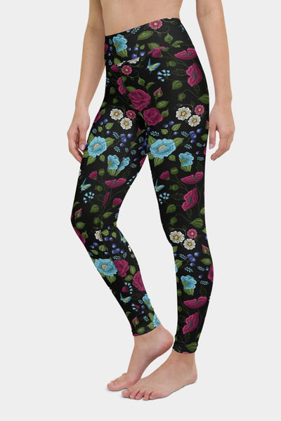 Embroidery Floral Printed Yoga Pants - SeeMyLeggings