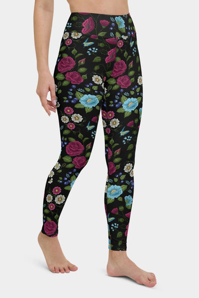 Embroidery Floral Printed Yoga Pants - SeeMyLeggings