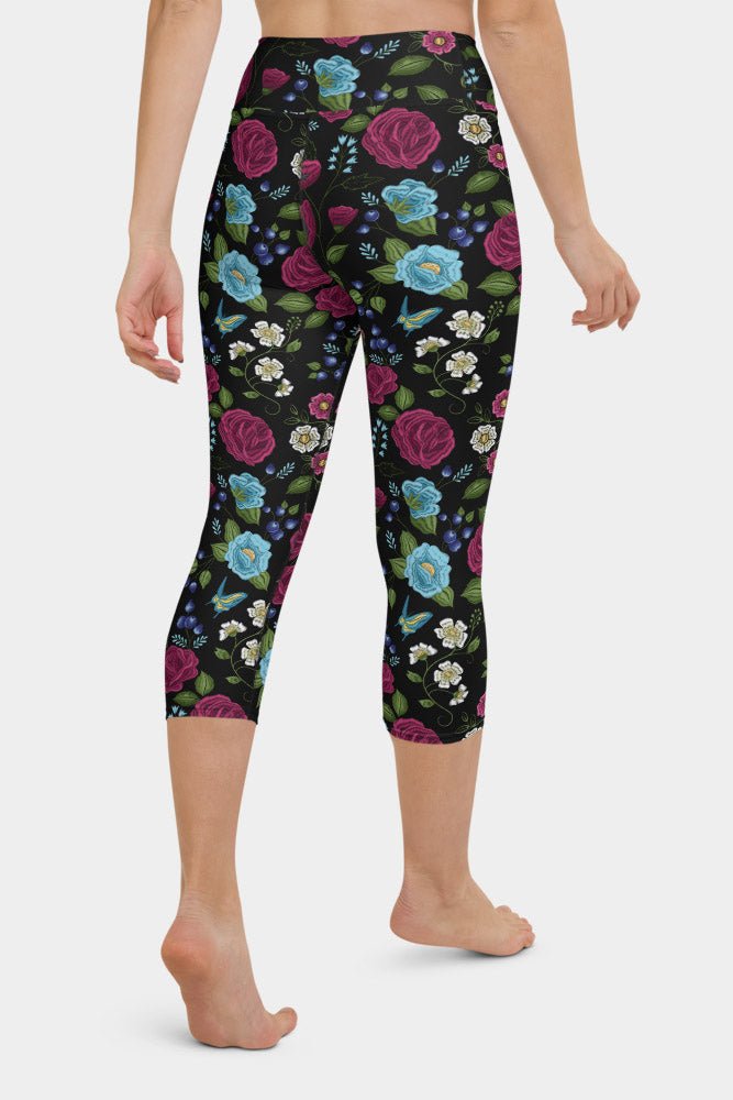 Embroidery Floral Yoga Capris - SeeMyLeggings