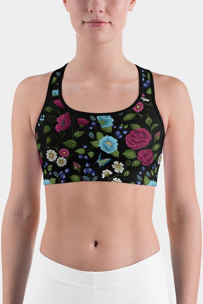 Floral Embroidery Print Sports bra - SeeMyLeggings
