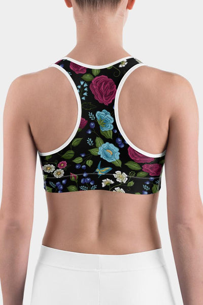 Floral Embroidery Print Sports bra - SeeMyLeggings