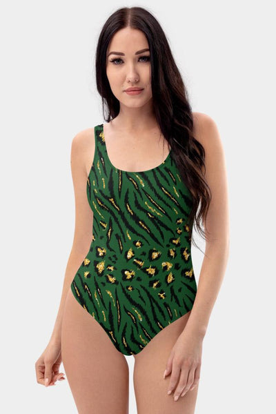 Green Leopard One-Piece Swimsuit - SeeMyLeggings