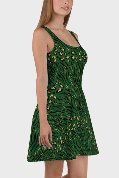 Green Leopard Skater Dress - SeeMyLeggings