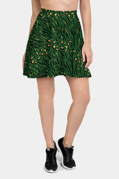 Green Leopard Skater Skirt - SeeMyLeggings