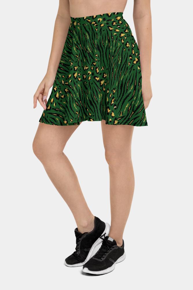 Green Leopard Skater Skirt - SeeMyLeggings