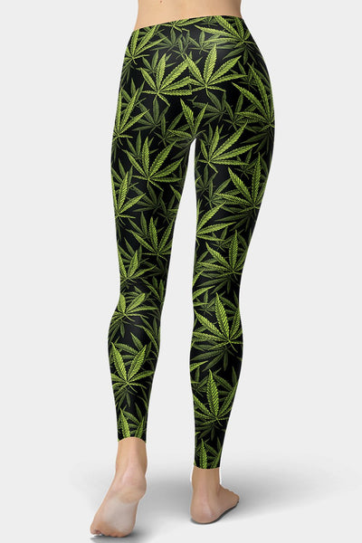 Green Marijuana Leaf Leggings - SeeMyLeggings