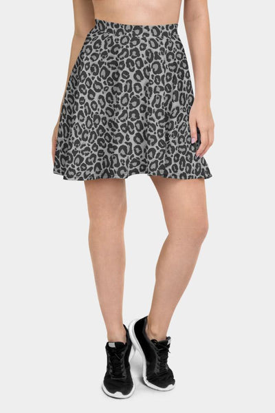Grey Leopard Skater Skirt - SeeMyLeggings