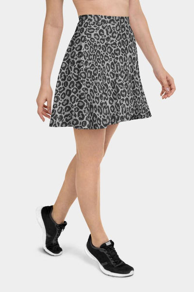Grey Leopard Skater Skirt - SeeMyLeggings