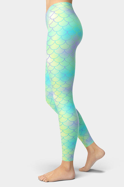Pastel Green Mermaid Leggings - SeeMyLeggings