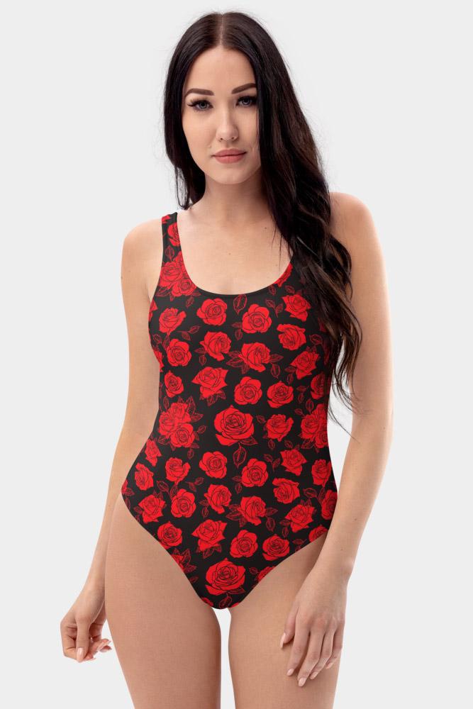 Red Roses One-Piece Swimsuit - SeeMyLeggings