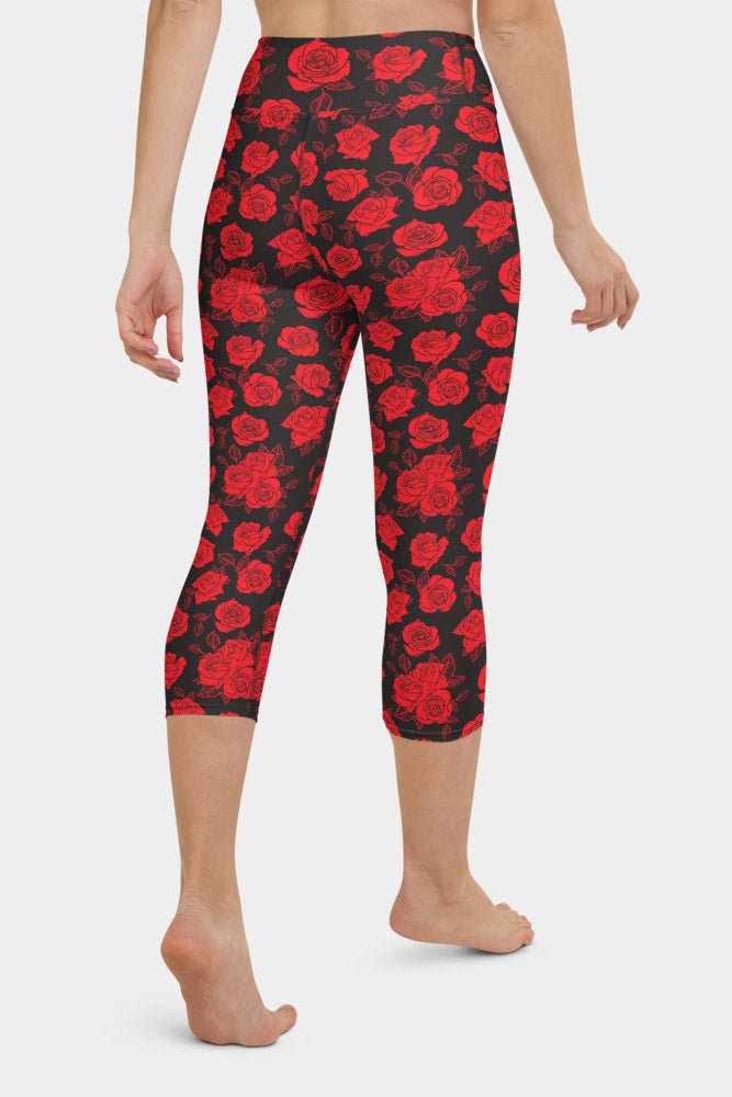 Red Roses Yoga Capris - SeeMyLeggings