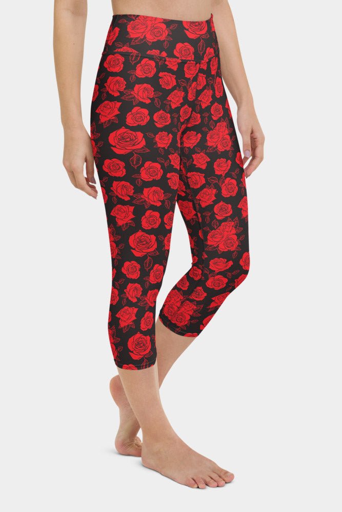 Red Roses Yoga Capris - SeeMyLeggings