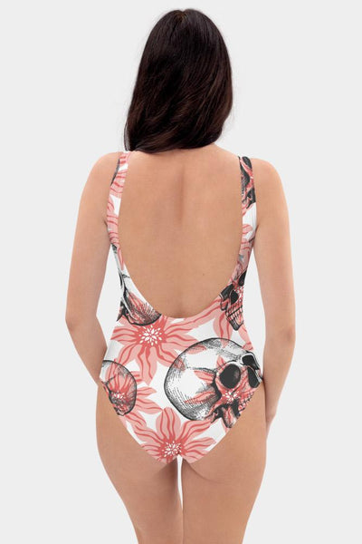Skull Floral One-Piece Swimsuit - SeeMyLeggings