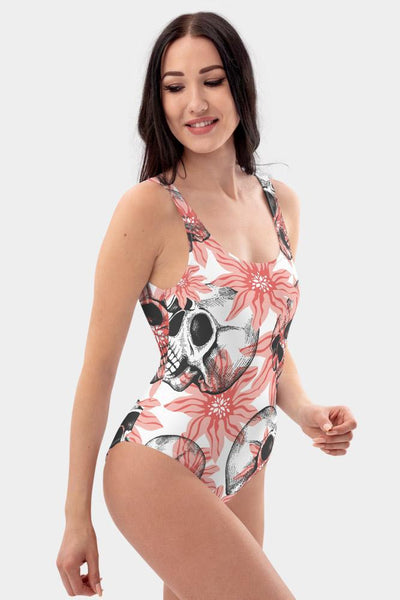Skull Floral One-Piece Swimsuit - SeeMyLeggings