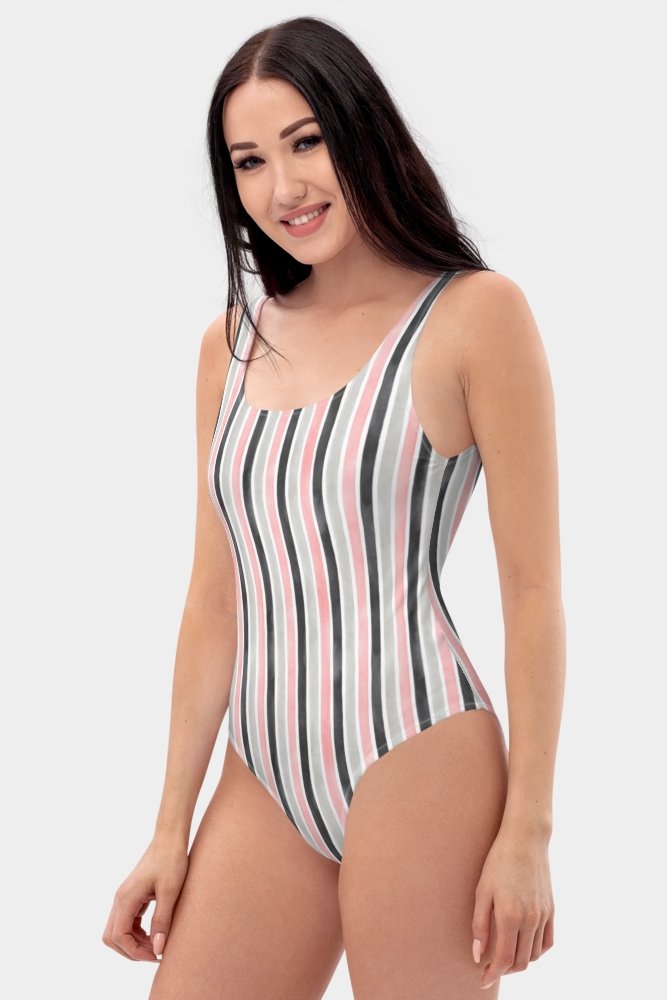 Striped One-Piece Swimsuit - SeeMyLeggings