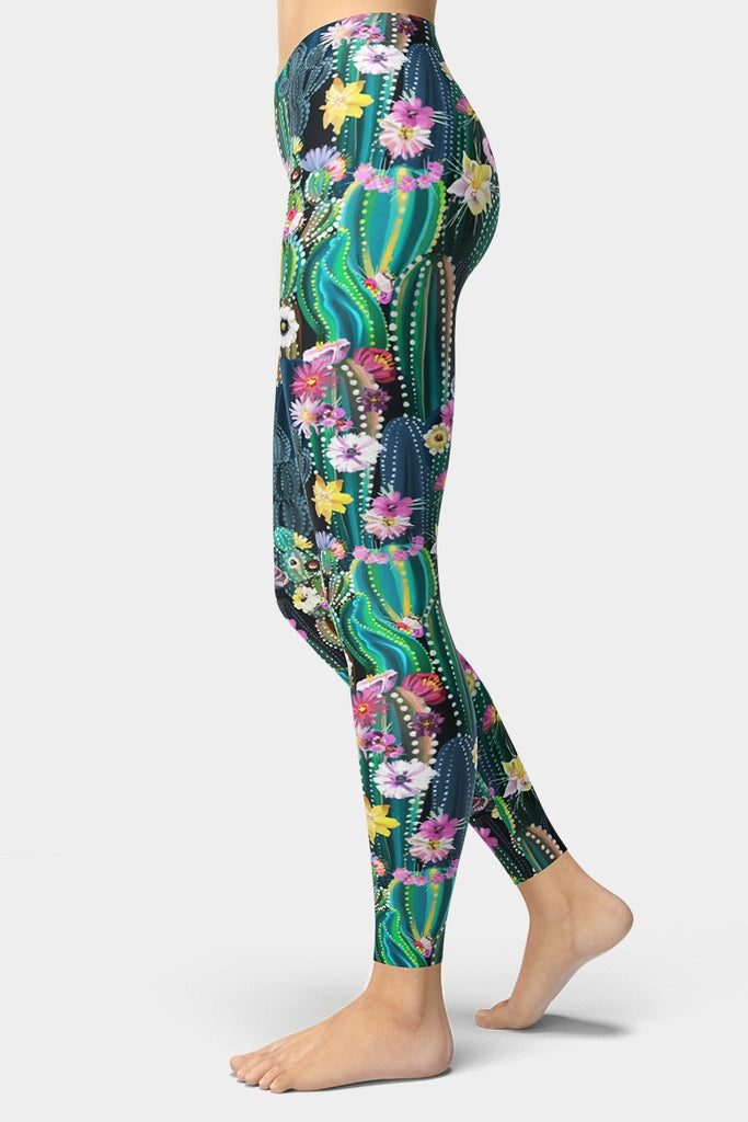 Green Envy Succulent Printed Full Length Athleisure Leggings