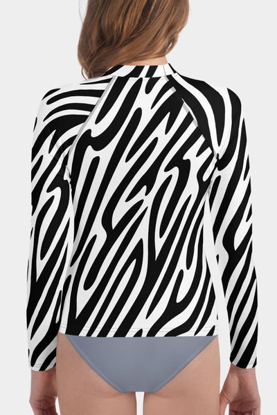 Zebra Stripes Youth Rash Guard - SeeMyLeggings